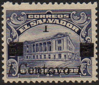 sellos timbres-poste Briefmarken stamps El Salvador 1919 Centavo surcharges on Tram Trolley Tranvia National Theatre teatro nacional 